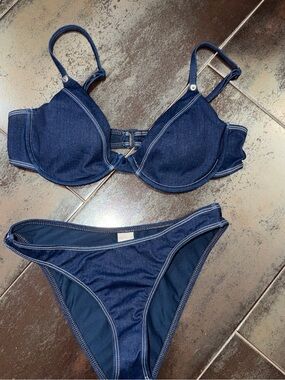 Good American Denim-Look Dark Navy Bikini